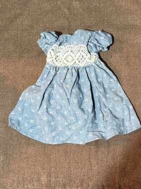 American Girl Doll Summer Blue Floral Cotton Dress with Lace Yoke